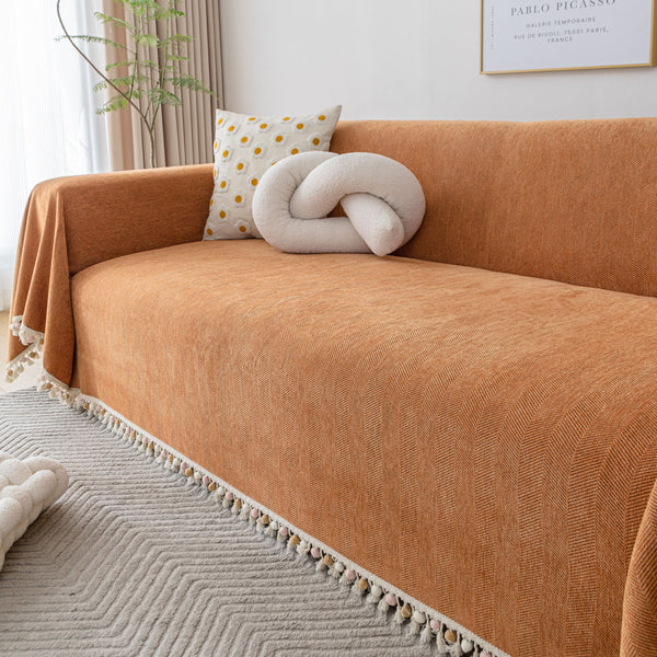 Capa de Sofá Espinha de Peixe com Franjas Pet-Friendly Estilo Boho Luxo