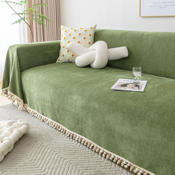 Capa de Sofá Espinha de Peixe com Franjas Pet-Friendly Estilo Boho Luxo