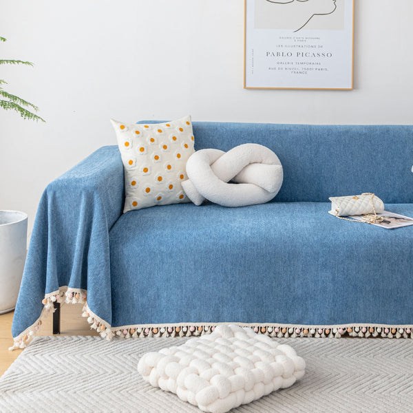 Capa de Sofá Espinha de Peixe com Franjas Pet-Friendly Estilo Boho Luxo