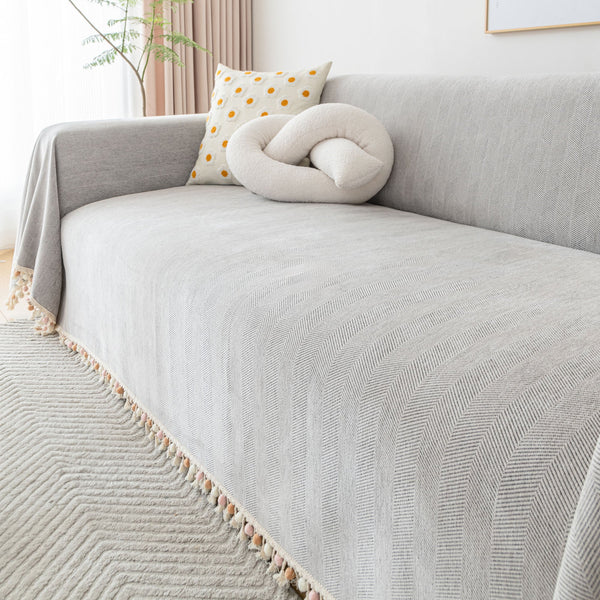 Capa de Sofá Espinha de Peixe com Franjas Pet-Friendly Estilo Boho Luxo