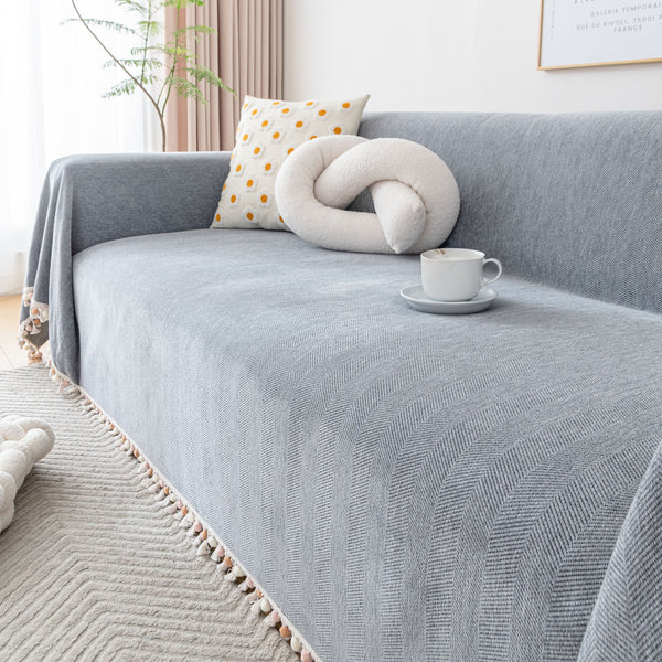 Capa de Sofá Espinha de Peixe com Franjas Pet-Friendly Estilo Boho Luxo