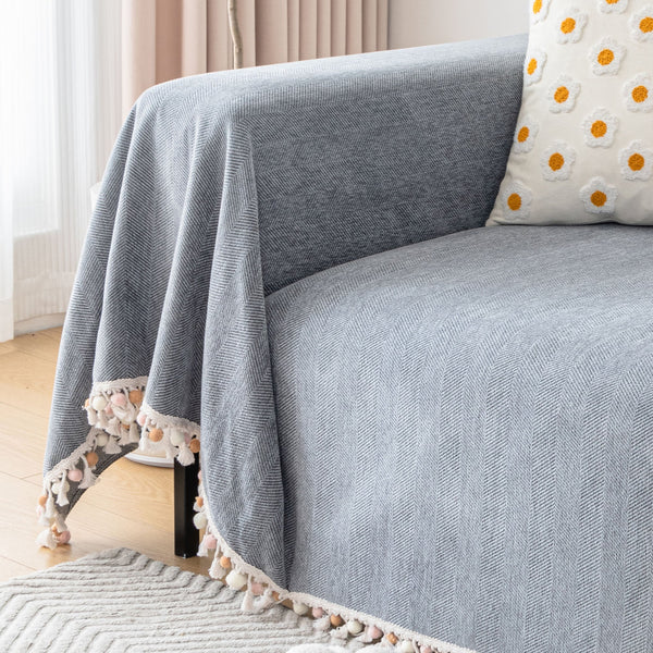 Capa de Sofá Espinha de Peixe com Franjas Pet-Friendly Estilo Boho Luxo