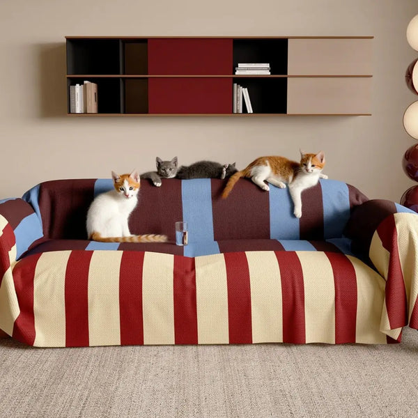 Capa de Sofá Anti Gatos PopGuard™ | Design Pop Listrado | Resistente a Derramamentos
