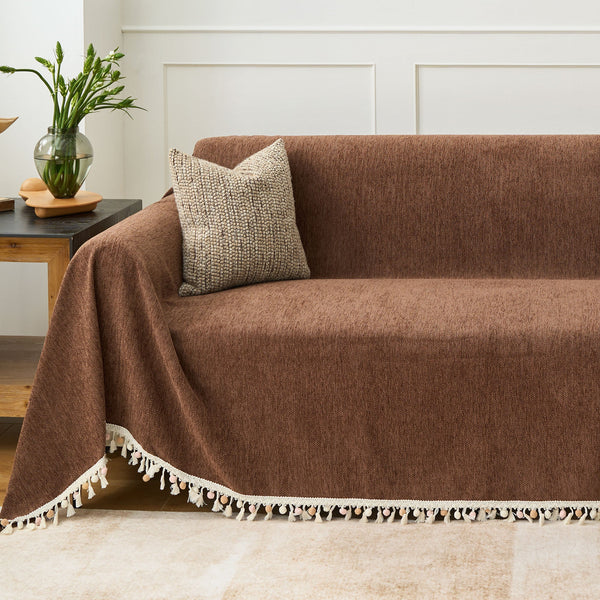 Capa de Sofá Espinha de Peixe com Franjas Pet-Friendly Estilo Boho Luxo
