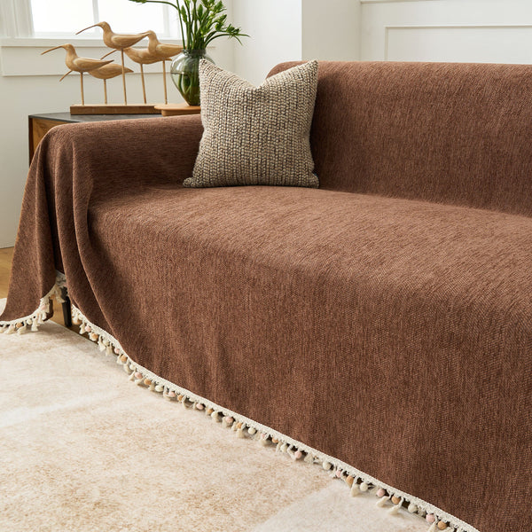 Capa de Sofá Espinha de Peixe com Franjas Pet-Friendly Estilo Boho Luxo