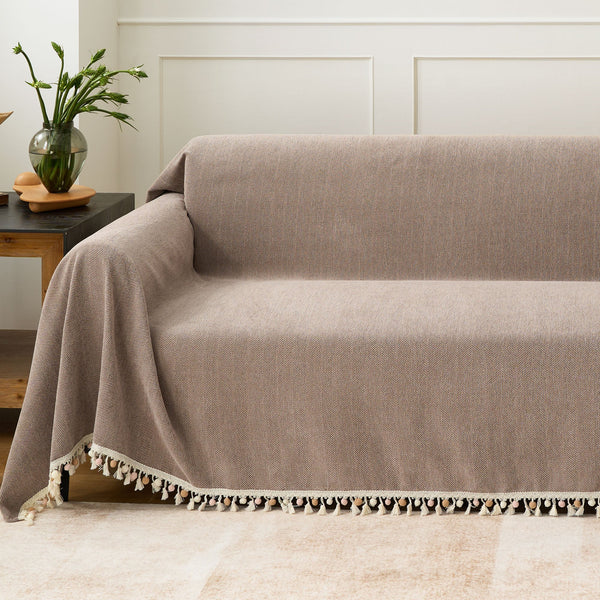 Capa de Sofá Espinha de Peixe com Franjas Pet-Friendly Estilo Boho Luxo