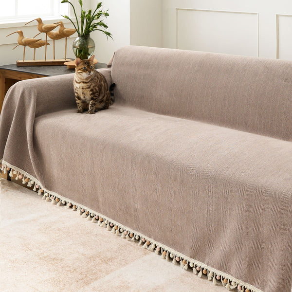 Capa de Sofá Espinha de Peixe com Franjas Pet-Friendly Estilo Boho Luxo