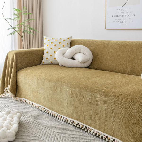 Capa de Sofá Espinha de Peixe com Franjas Pet-Friendly Estilo Boho Luxo