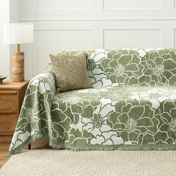 Capa Sofá Floral com Franja Decorativa - Proteção Premium Lavável