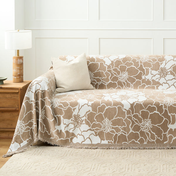 Capa Sofá Floral com Franja Decorativa - Proteção Premium Lavável