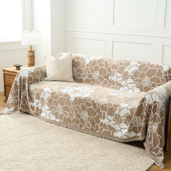 Capa Sofá Floral com Franja Decorativa - Proteção Premium Lavável