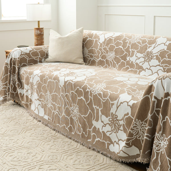 Capa Sofá Floral com Franja Decorativa - Proteção Premium Lavável