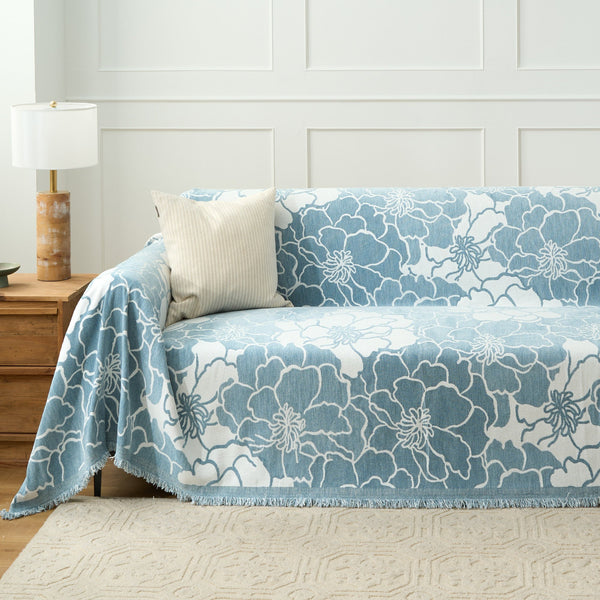 Capa Sofá Floral com Franja Decorativa - Proteção Premium Lavável