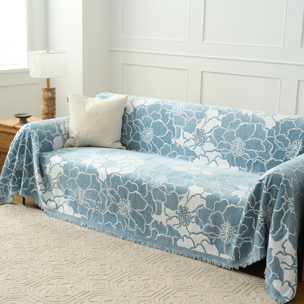 Capa Sofá Floral com Franja Decorativa - Proteção Premium Lavável