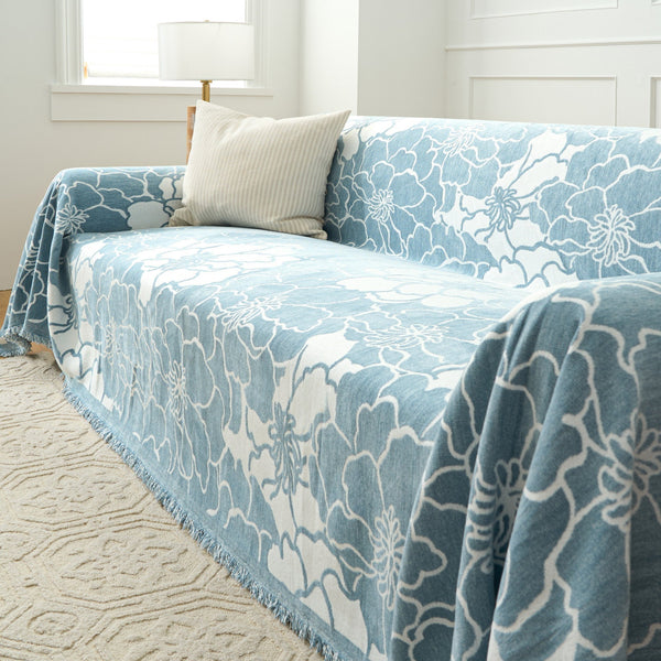 Capa Sofá Floral com Franja Decorativa - Proteção Premium Lavável