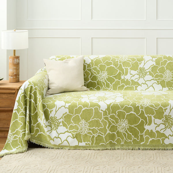 Capa Sofá Floral com Franja Decorativa - Proteção Premium Lavável