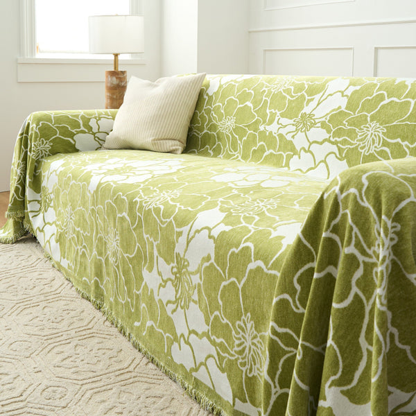 Capa Sofá Floral com Franja Decorativa - Proteção Premium Lavável