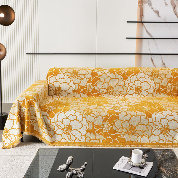 Capa Sofá Floral com Franja Decorativa - Proteção Premium Lavável